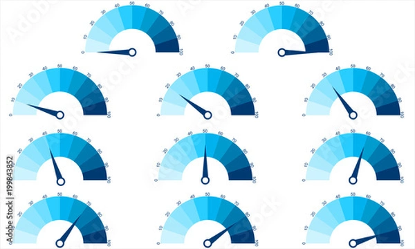 Fototapeta Set of number diagrams from 0 to 100 ready-to-use for web design, user interface or infographic. Vector graphic illustration.