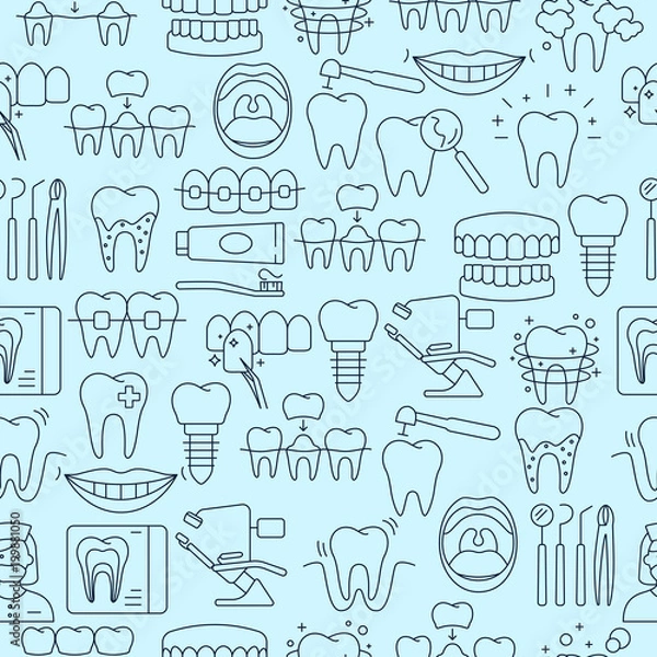 Obraz Dental seamless pattern with outline icons