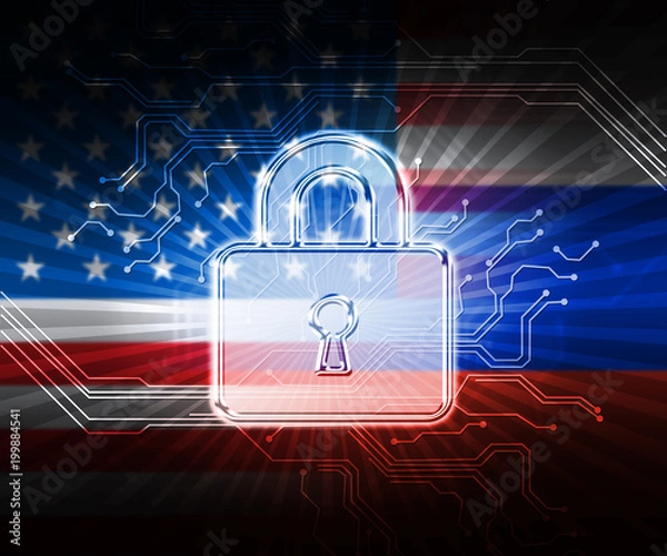 Fototapeta Hacking Padlock With Flags Shows Hacked 3d Illustration