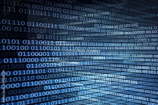 Obraz binary code future technology, blue cyber business security concept background, hi speed motion digital movement. picture of computer screen with codes.