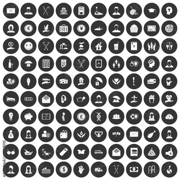 Fototapeta 100 philanthropy icons set black circle