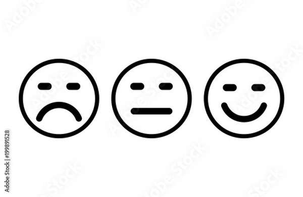 Fototapeta Smileys with rounded rectangle eyes. Emoticons icon negative, neutral and positive, different mood. Vector illustration.