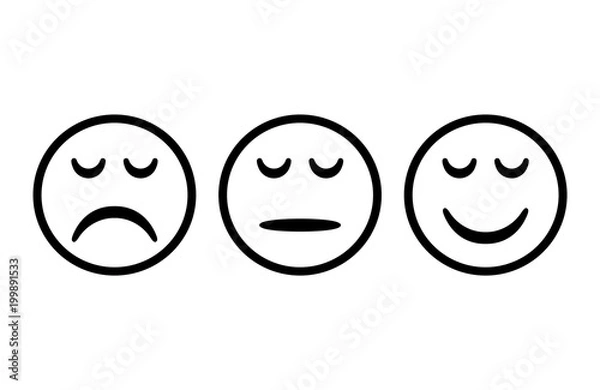 Fototapeta Smileys with arc eyes. Emoticons icon negative, neutral and positive,  different mood. Vector illustration.