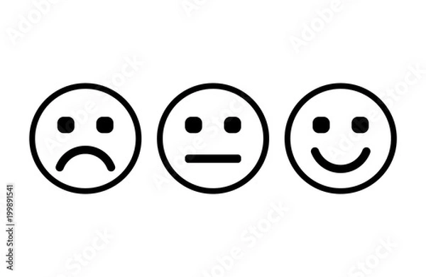 Fototapeta Smileys with rounded square eyes. Emoticons icon negative, neutral and positive, different mood. Vector illustration.