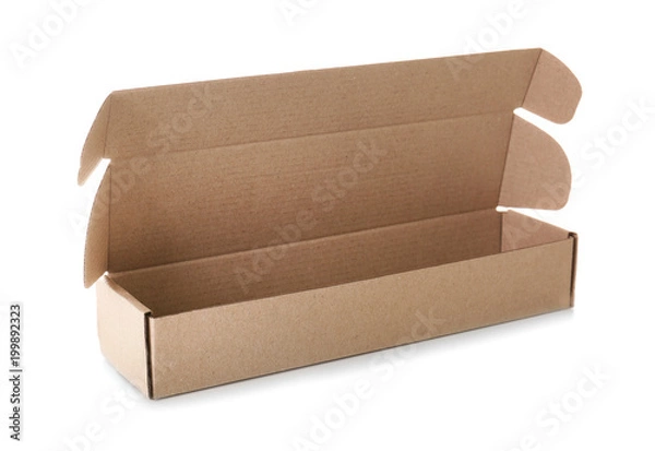 Fototapeta Open empty cardboard box on white background