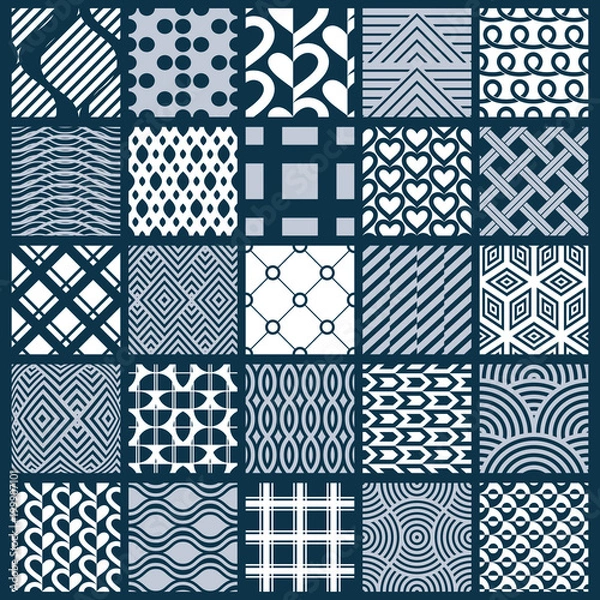 Fototapeta Graphic ornamental tiles collection, set of monochrome vector repeated patterns. Vintage art abstract textures can be used as wallpapers.