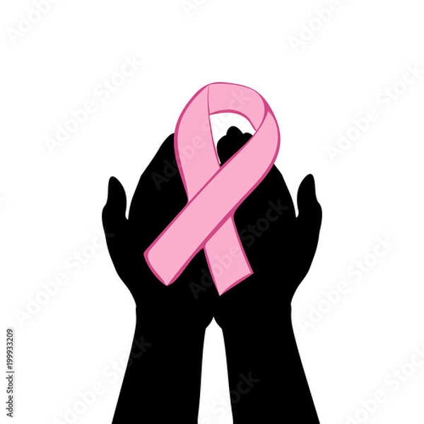 Obraz Hands hold with pink ribbon.