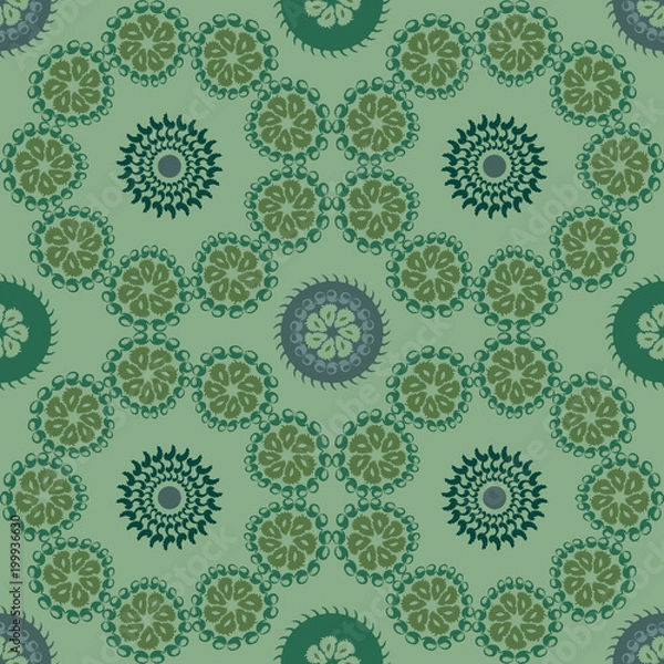 Fototapeta Circle green seamless background. Mosaic pattern and wallpaper design. Islamic, eastern and oriental motif. Vector illustration. EPS 10