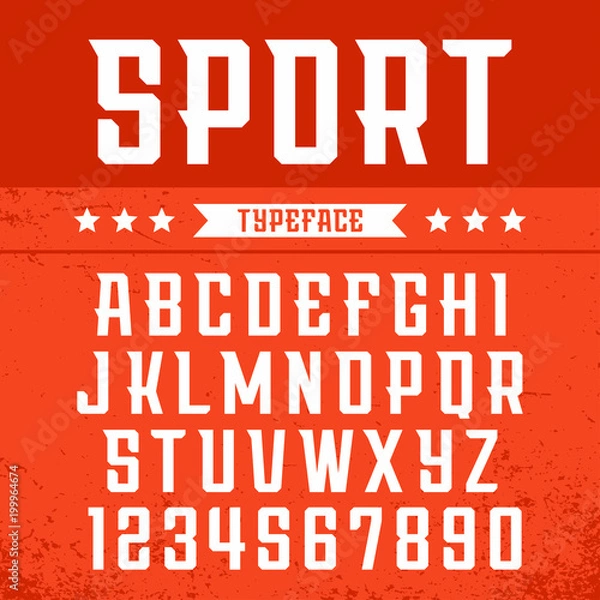 Obraz Sport font. Vector alphabet with latin letters and numbers