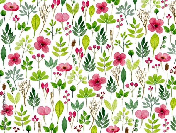 Obraz Spring Flowers Pattern In Watercolor