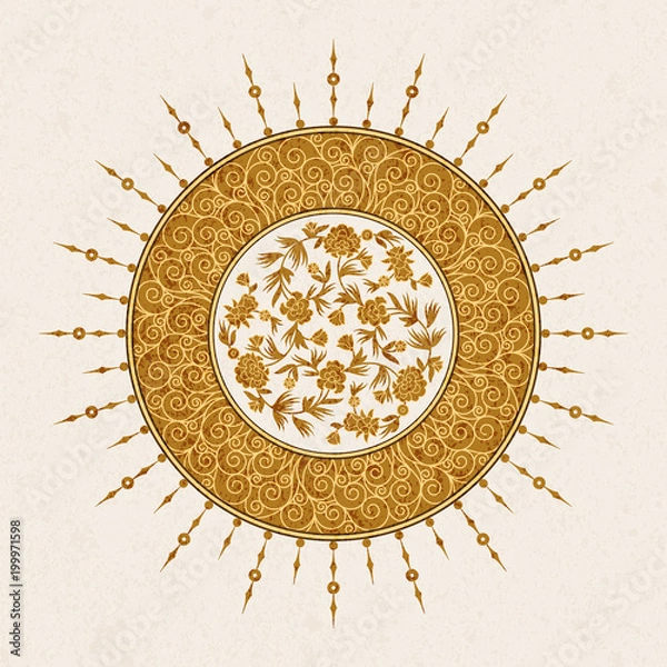Fototapeta vector round arabesque design with floral design and arabic pattern. design for print, interior, tile
