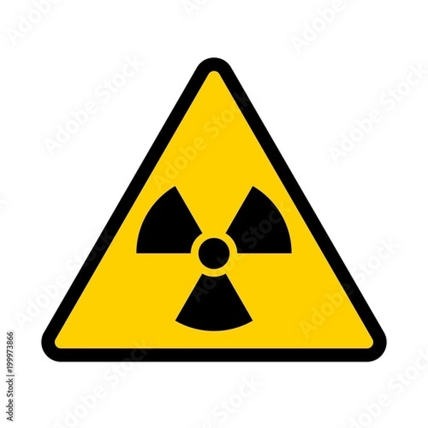 Fototapeta Radioactive contamination symbol. Yellow triangular warning sign of radiation danger. Vector illustration.