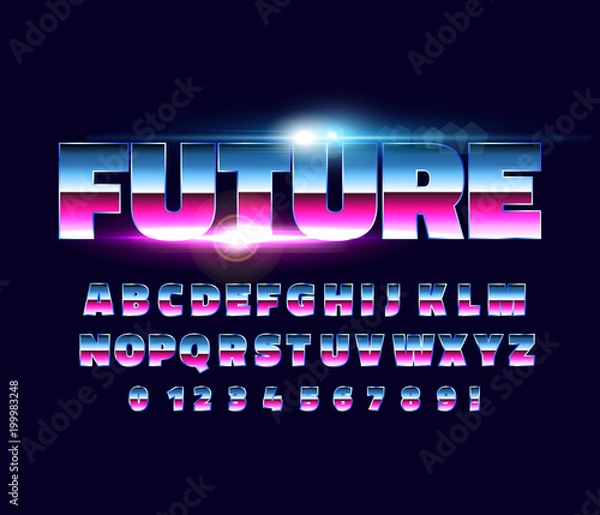 Fototapeta Retro alphabet font. Sci-fi future style.