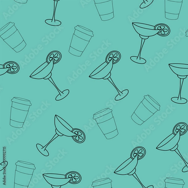 Fototapeta vector seamless pattern drink with ice alcohol margarita in a glass