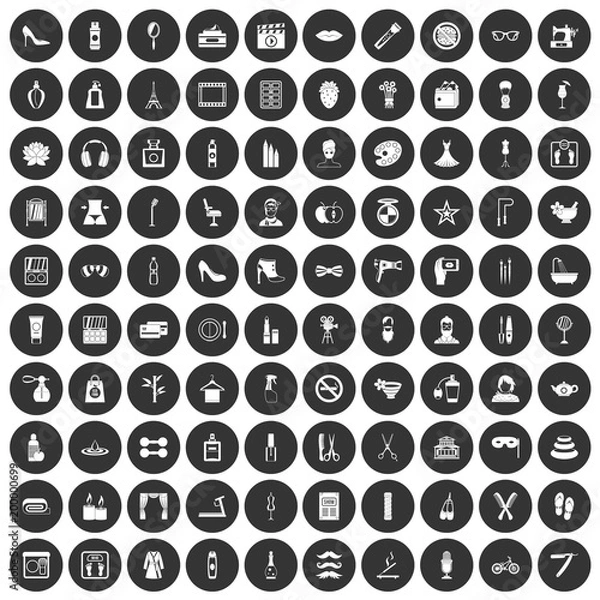Fototapeta 100 beauty and makeup icons set black circle