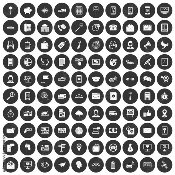 Fototapeta 100 smartphone icons set black circle