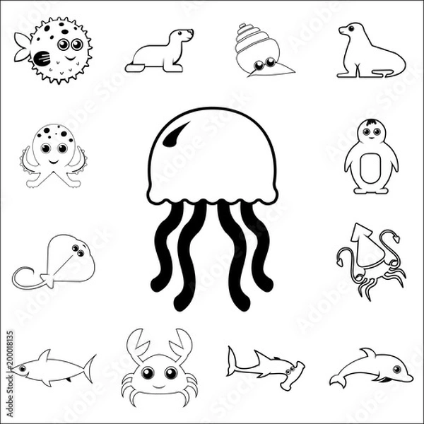 Fototapeta Jellyfish icon. Detailed set of sea animal outline icons. Premium quality graphic design icon. One of the collection icons for websites, web design, mobile app
