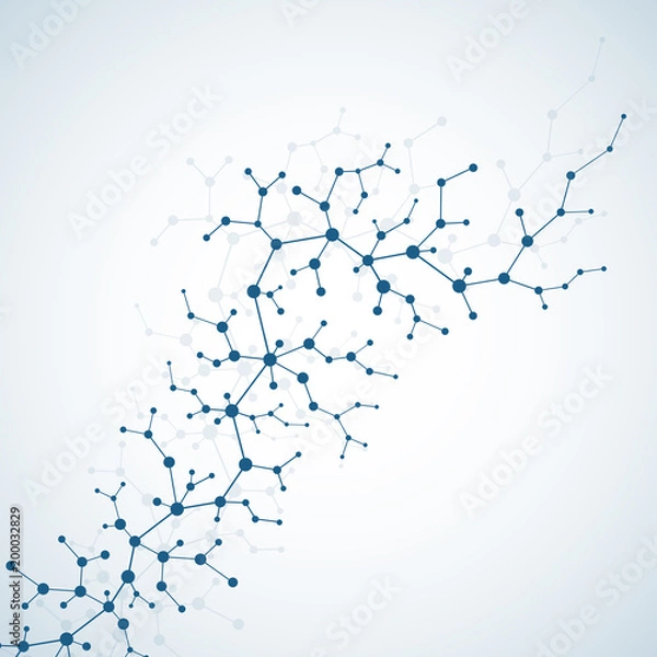 Fototapeta Molecular concept of neurons and nervous system. Scientific medical research. Molecule structure with particles. Science and technology background molecule for banner or flyer. Vector illustration.