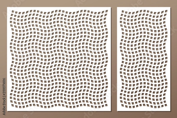Fototapeta Set decorative card for cutting. Square pattern. Laser cut. Ratio 1:1, 1:2. Vector illustration.