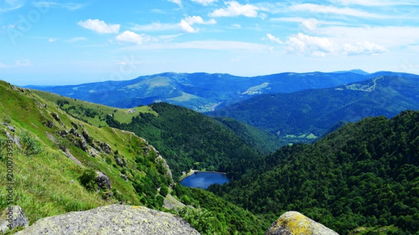 Fototapeta Lake view with alpine background, Vosges, Alsace, France