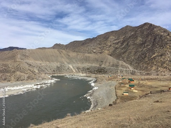 Obraz турбаза на берегу реки Катунь. Алтай