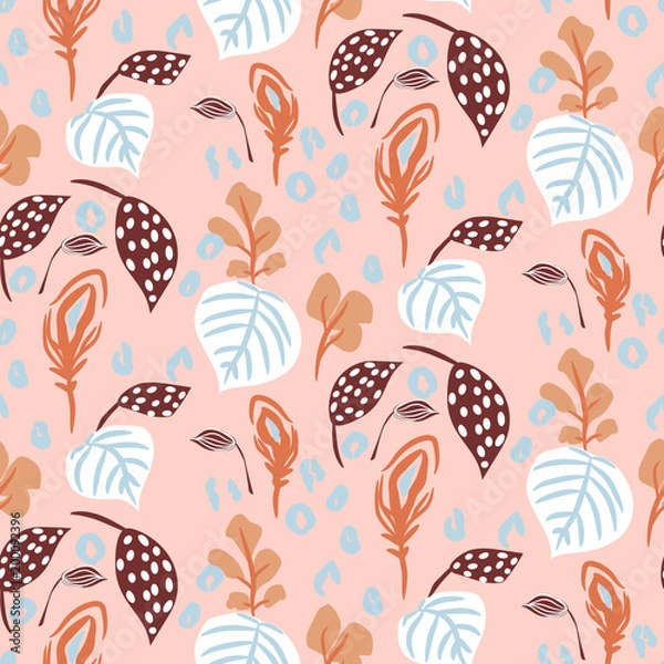 Fototapeta Seamless pattern with florals and botanics plant leaves.