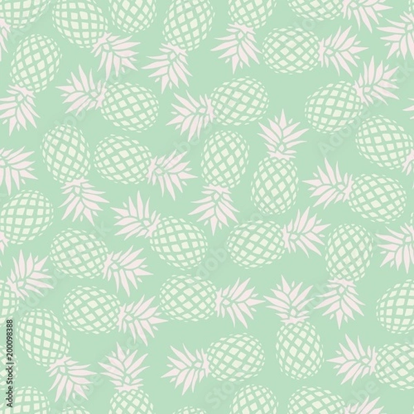 Obraz Pineapple seamless pattern on mint background, vector illustration