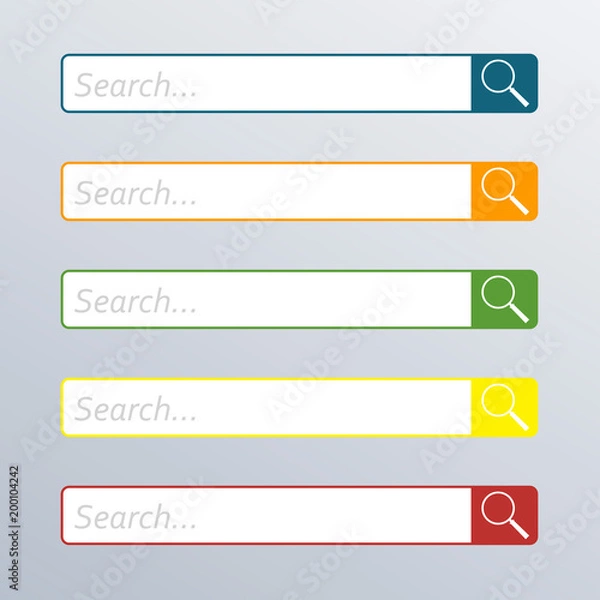 Fototapeta Search bar set in flat style. Web browser button template. Vector illustration.