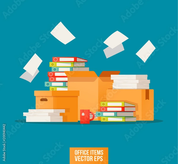 Fototapeta Bureaucracy, paperwork, office icon. Working with the archive print. Vector illustration in flat style