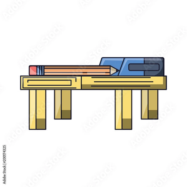 Fototapeta table with pencil and book icon over white background, colorful design.  vector illustration
