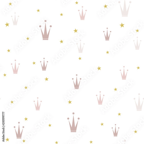 Fototapeta Princess Crown. Seamless repeating pattern. Diadem princess isolated on white background. V