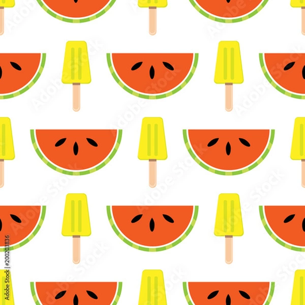Fototapeta Vector seamless summer theme background with fruits and ice cream. Stylish bright background.