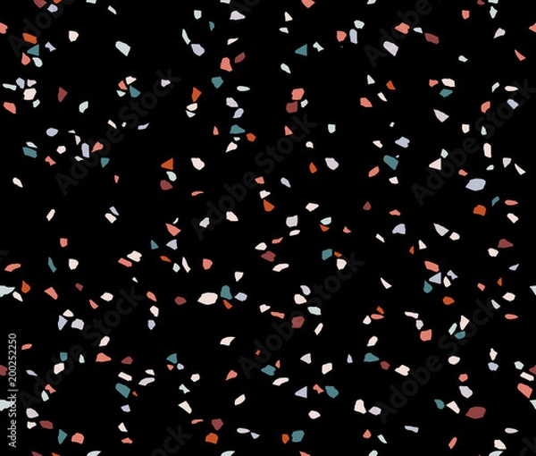 Fototapeta Terrazzo seamless pattern. Black background. Marble.
