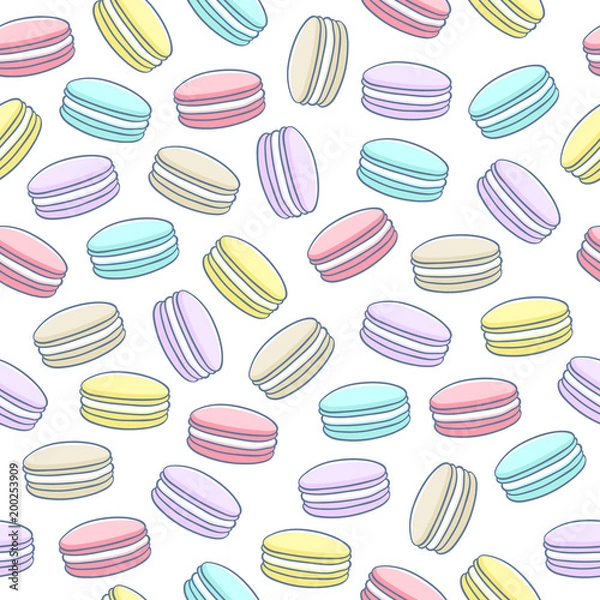 Fototapeta Seamless assorted macarons pattern.