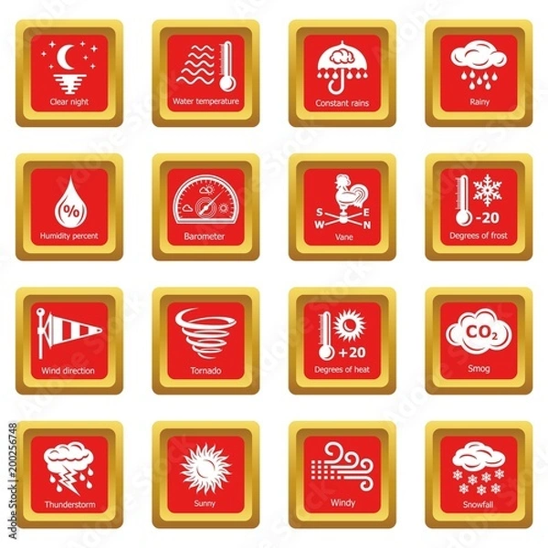 Fototapeta Weater icons set red square vector