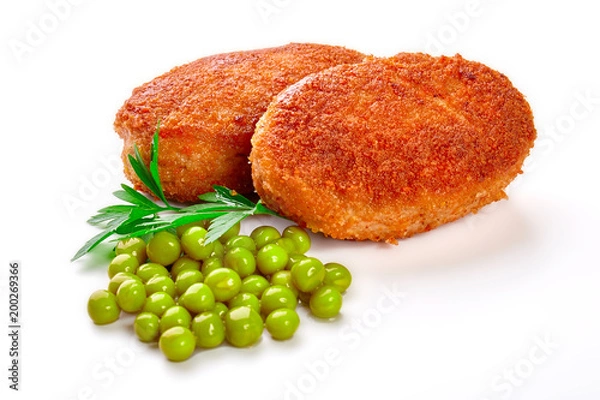 Obraz Fried breaded cutlet isolated on white background