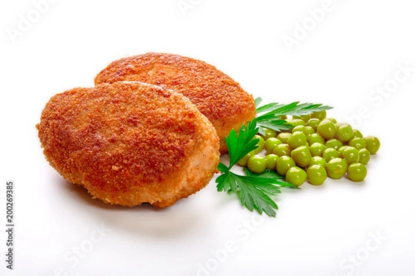 Obraz Fried breaded cutlet isolated on white background