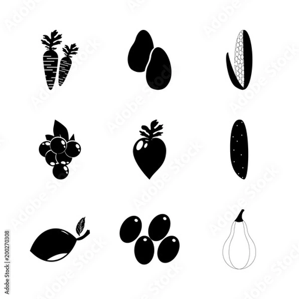 Fototapeta icon Fruits And Vegetables with lemon leave, mango, citrus, citrus fruit and eatable