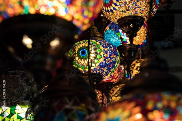 Obraz Colorful Moroccan style lanterns lamp hanging down from ceiling