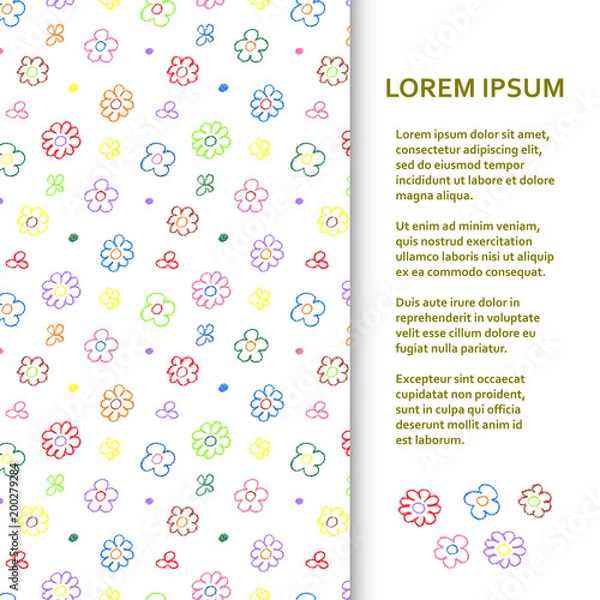 Fototapeta Flat poster or banner template with wax crayon drawing. Vector illustration.