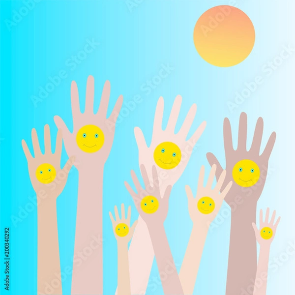 Fototapeta Hands up with smiles4