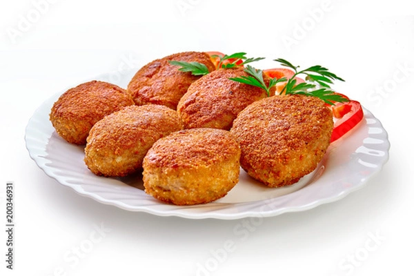 Obraz Fried breaded cutlet isolated on white background