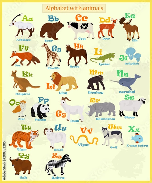 Fototapeta Vector alphabet with animals on a light background