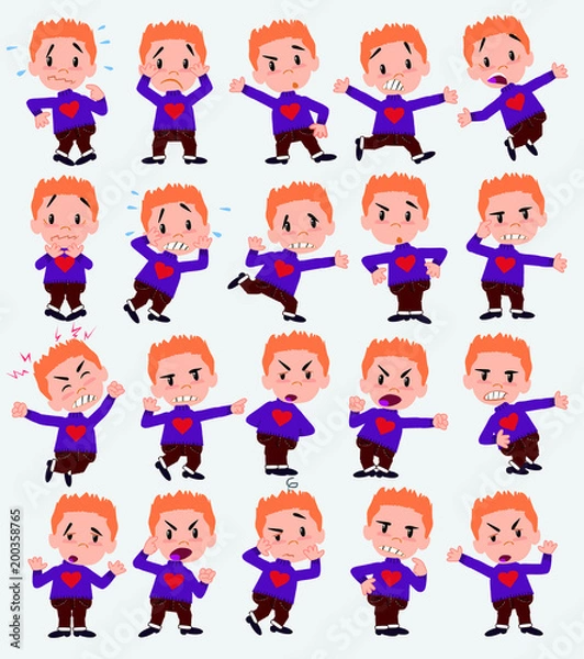 Obraz Cartoon character with a heart pullover. Set with different postures, attitudes and poses, always in negative attitude, doing different activities in vector vector illustrations.