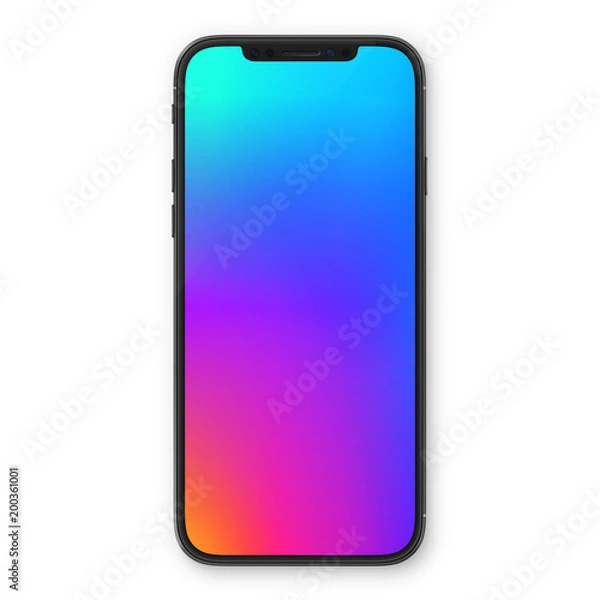 Fototapeta Black smartphone with blank white screen. High detailed realistic smartphone mockup. Mobile front view display template.