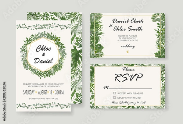Obraz Wedding Invitation, rsvp modern card Design. Vector natural, botanical, elegant template.