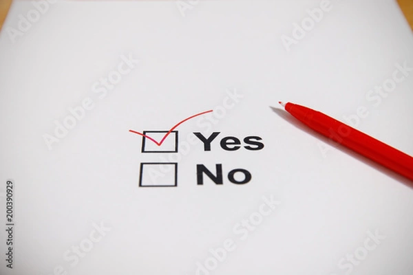Obraz Check boxes yes or no on white paper