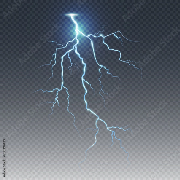 Fototapeta  Thunder-storm and lightnings. Magic and bright lighting effects. Vector Illustration