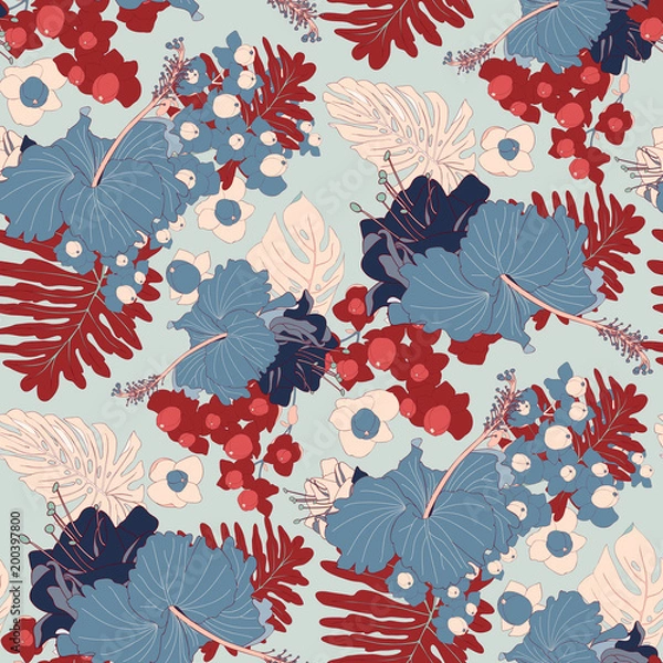 Fototapeta Hibiscus Seamless Vector Tropical Pattern