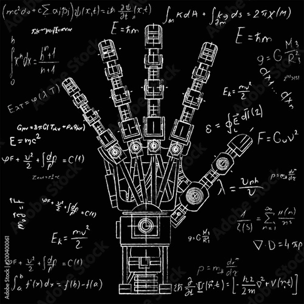 Fototapeta Robot arm. This vector illustration be used as an illustration of robotics ideas, artificial intelligence, bionic prostheses, science, engineering development, high-tech.